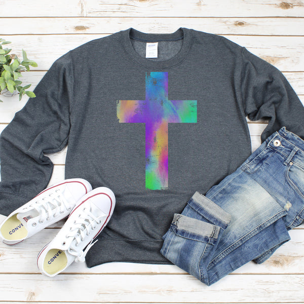 Watercolor Distressed Cross Sweatshirt