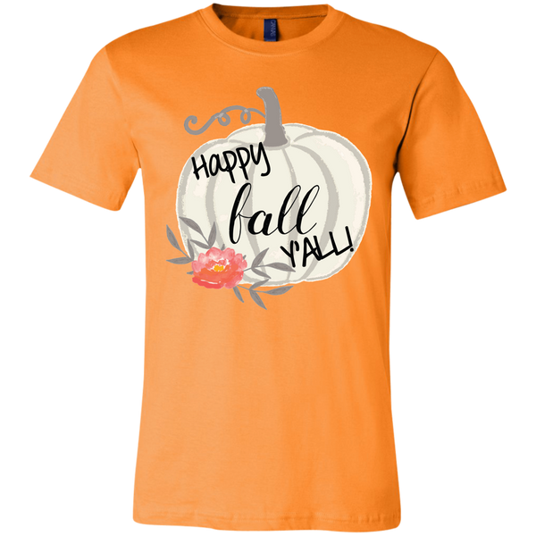 Happy Fall Y'all Watercolor Pumpkin Soft Tee Shirt Orange