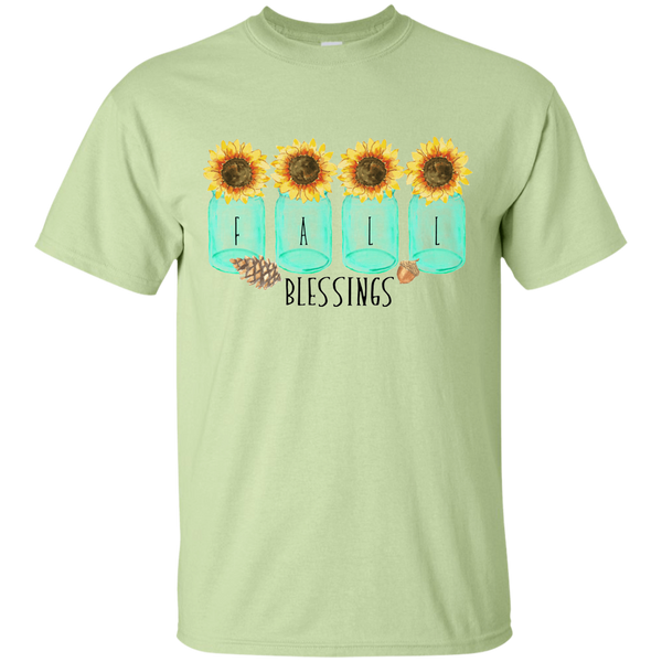 Mason Jar Sunflowers Fall Blessings Tee Shirt green