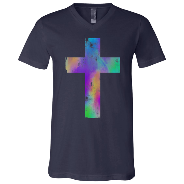 Watercolor Distressed Cross Soft V-Neck Tee