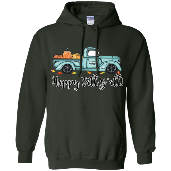Happy Fall Y'all Pumpkin Farm Truck Hoodie Sweatshirt Forest Green