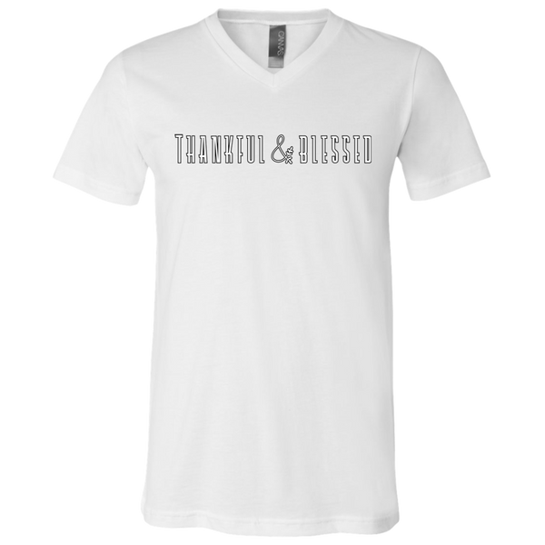 Thankful and Blessed Soft V-Neck Tee Shirt White
