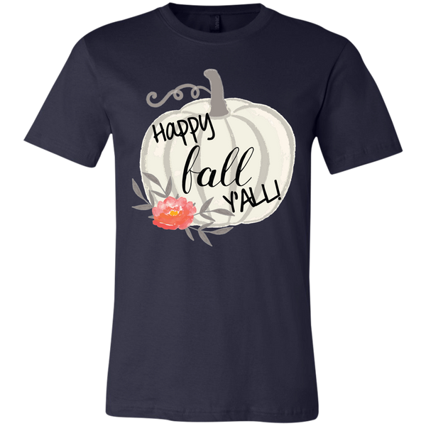 Happy Fall Y'all Watercolor Pumpkin Soft Tee Shirt Navy