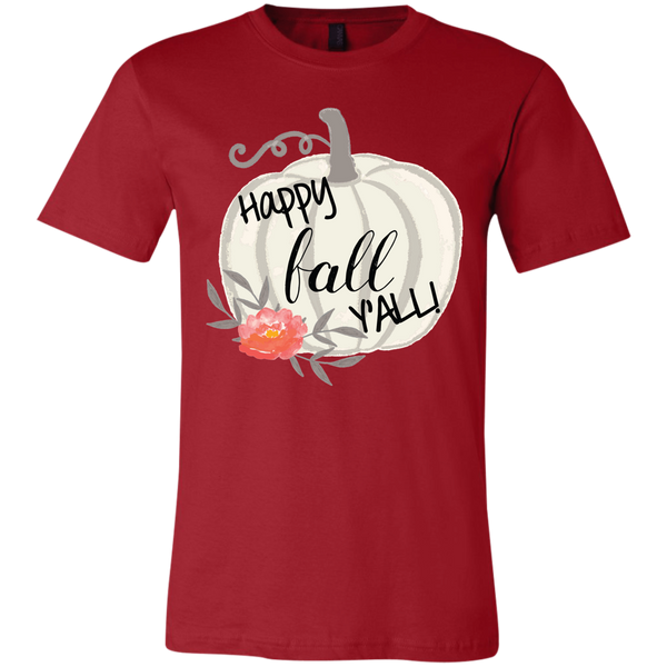 Happy Fall Y'all Watercolor Pumpkin Soft Tee Shirt Red