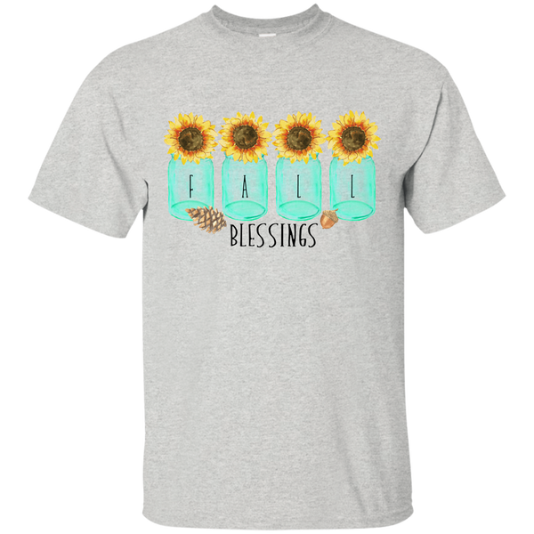 Mason Jar Sunflowers Fall Blessings Tee Shirt ash grey