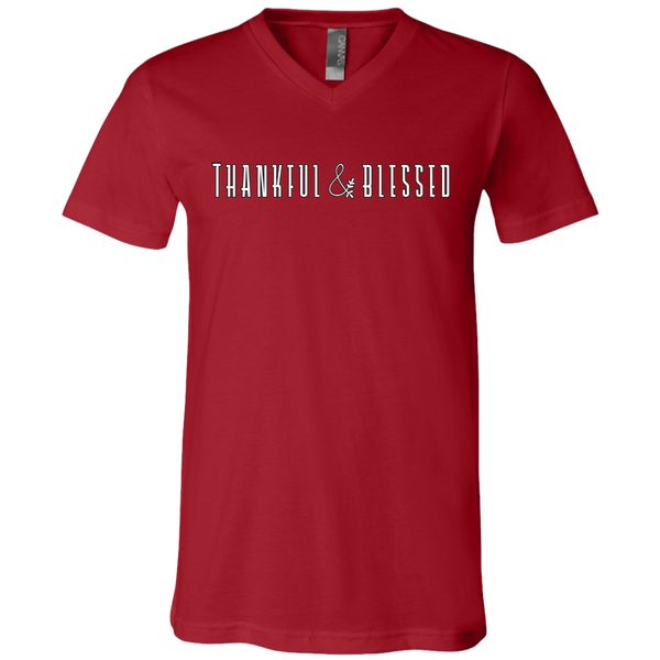 Thankful and Blessed Soft V-Neck Tee Shirt Red