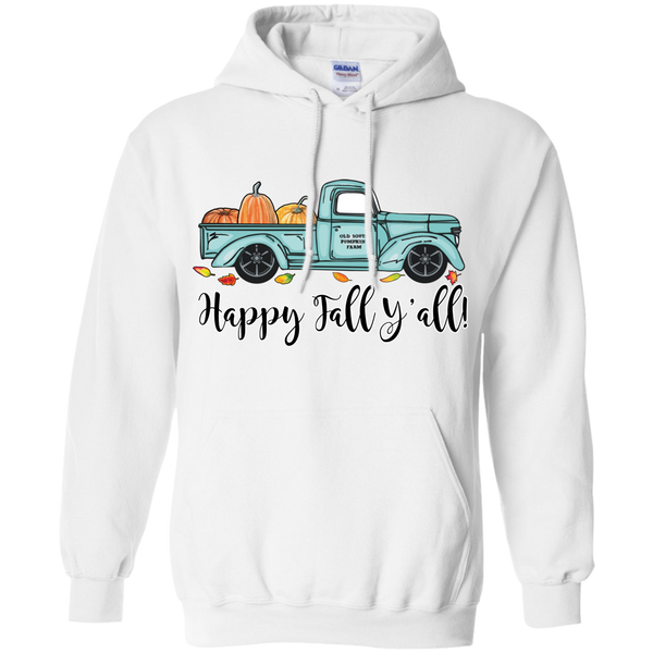 Happy Fall Y'all Pumpkin Farm Truck Hoodie Sweatshirt White