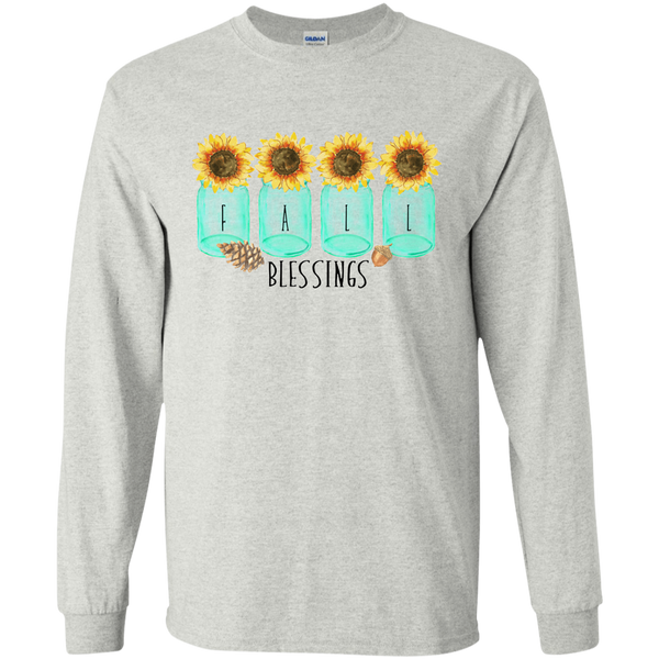 Mason Jar Sunflowers Fall Blessings Long Sleeve Tee Shirt Ash Grey