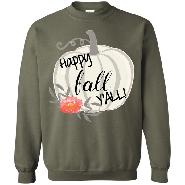 Happy Fall Y'all Watercolor Pumpkin Crewneck Sweatshirt Military Green
