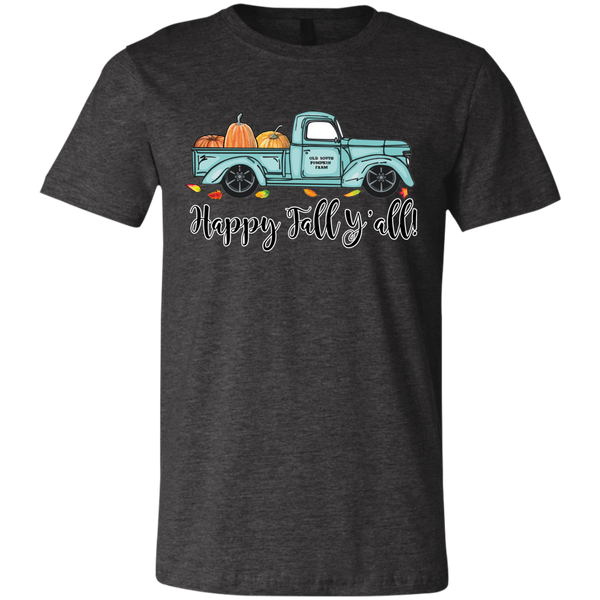 Happy Fall Y'all Pumpkin Farm Truck Tee Shirt Dark Grey