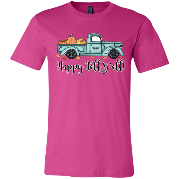 Happy Fall Y'all Pumpkin Farm Truck Tee Shirt Pink