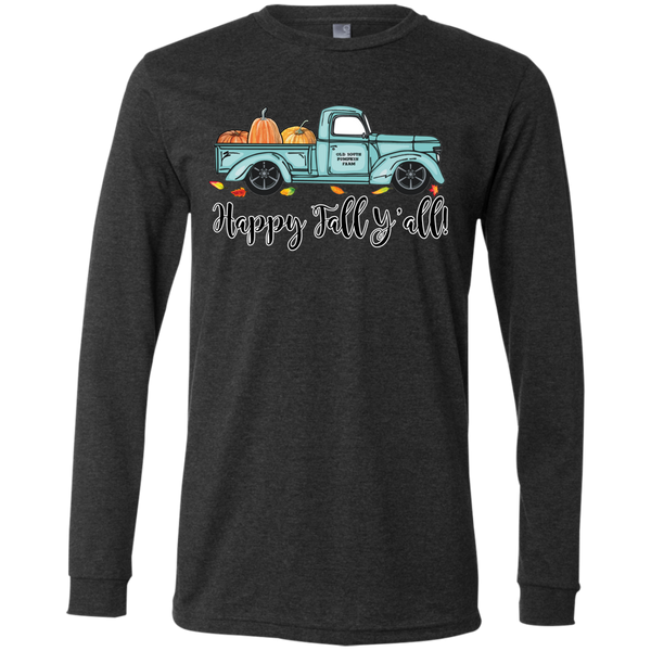 Happy Fall Y'all Pumpkin Farm Truck Long Sleeve Tee Shirt Heather Grey