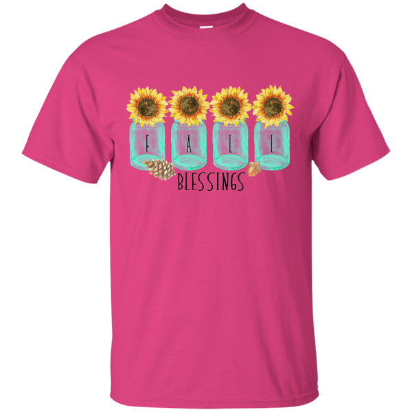 Mason Jar Sunflowers Fall Blessings Tee Shirt hot pink