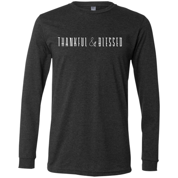 Thankful and Blessed Soft Long Sleeved Tee Dark Grey Heather