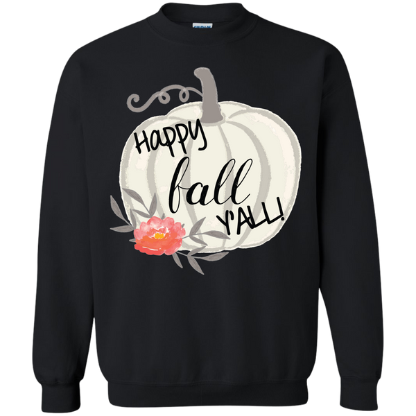 Happy Fall Y'all Watercolor Pumpkin Crewneck Sweatshirt Black