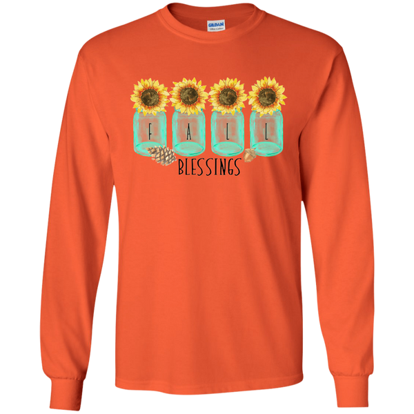 Mason Jar Sunflowers Fall Blessings Long Sleeve Tee Shirt Orange
