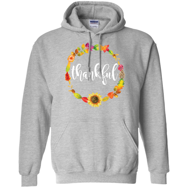 Thankful Floral Wreath Hoodie Sweatshirt Sport Grey