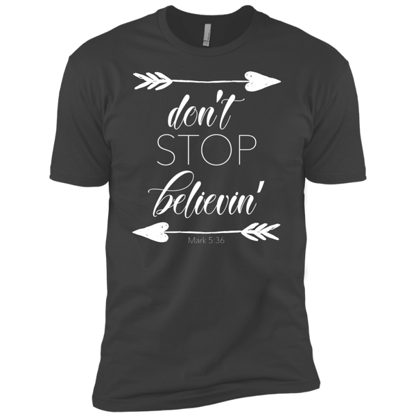 Don't stop believin' Mark 5:36 arrows tee shirt dark grey
