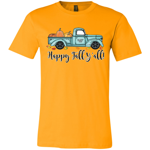 Happy Fall Y'all Pumpkin Farm Truck Tee Shirt Gold