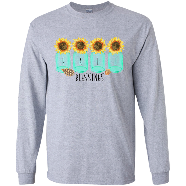 Mason Jar Sunflowers Fall Blessings Long Sleeve Tee Shirt Sports Grey