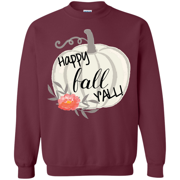 Happy Fall Y'all Watercolor Pumpkin Crewneck Sweatshirt Maroon
