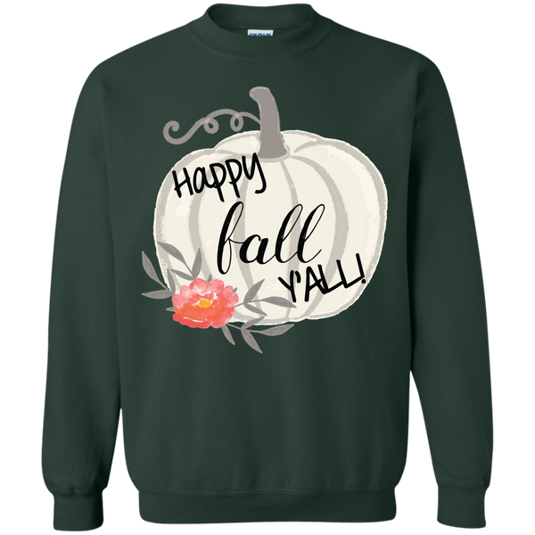 Happy Fall Y'all Watercolor Pumpkin Crewneck Sweatshirt Forest Green