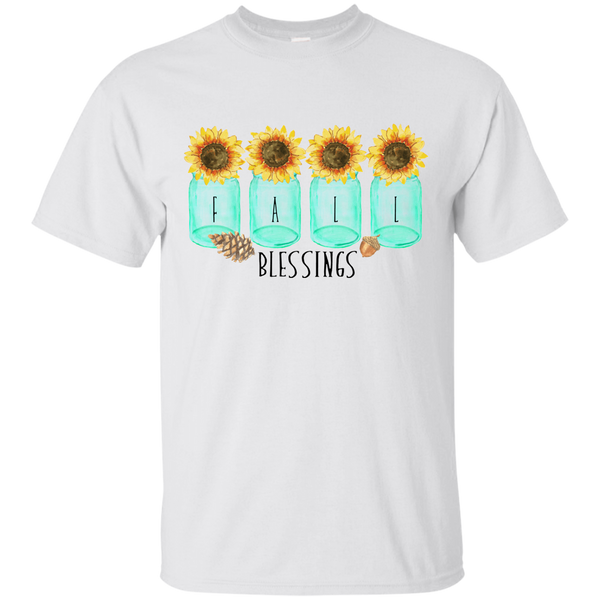 Mason Jar Sunflowers Fall Blessings Tee Shirt white
