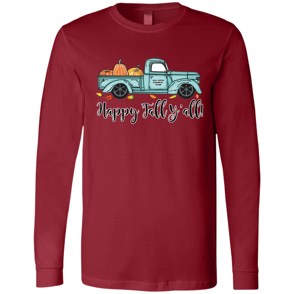 Happy Fall Y'all Pumpkin Farm Truck Long Sleeve Tee Shirt Red