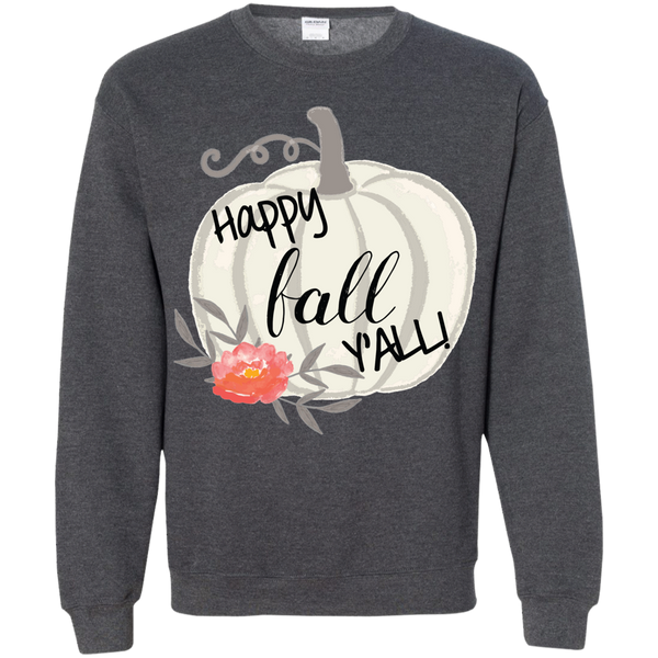 Happy Fall Y'all Watercolor Pumpkin Crewneck Sweatshirt Dark Grey