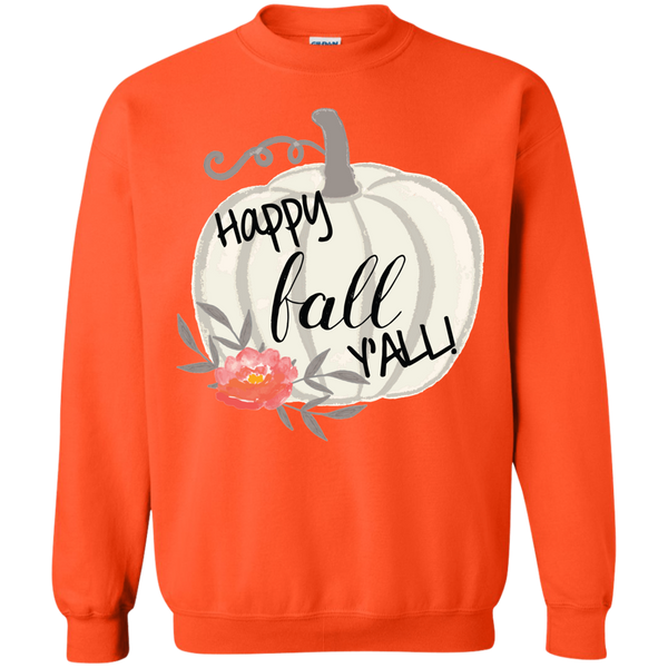 Happy Fall Y'all Watercolor Pumpkin Crewneck Sweatshirt Orange