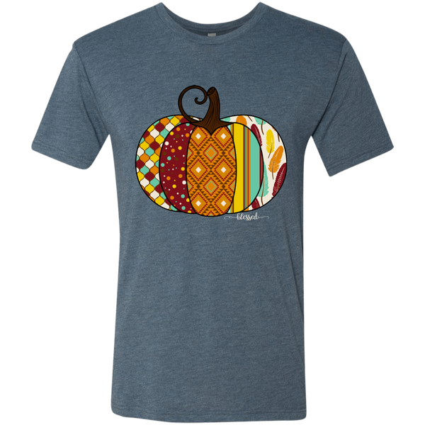 Blessed Fall Women's Distressed Pumpkin Tee Shirt Indigo
