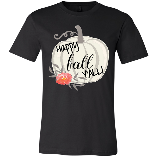 Happy Fall Y'all Watercolor Pumpkin Soft Tee Shirt Black