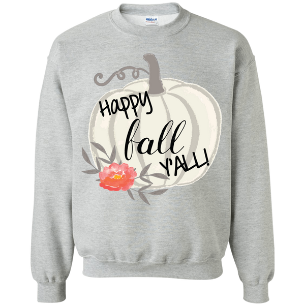 Happy Fall Y'all Watercolor Pumpkin Crewneck Sweatshirt Sports Grey