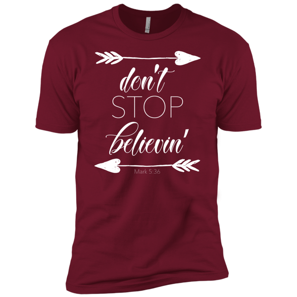 Don't stop believin' Mark 5:36 arrows tee shirt cardinal