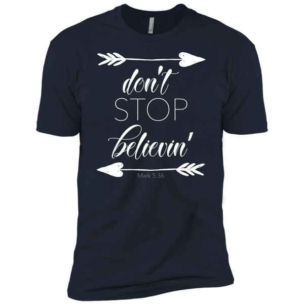 Don't stop believin' Mark 5:36 arrows tee shirt navy