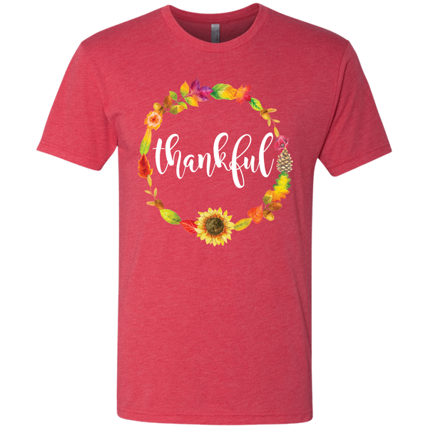 Thankful Floral Wreath Soft Tee Shirt Red