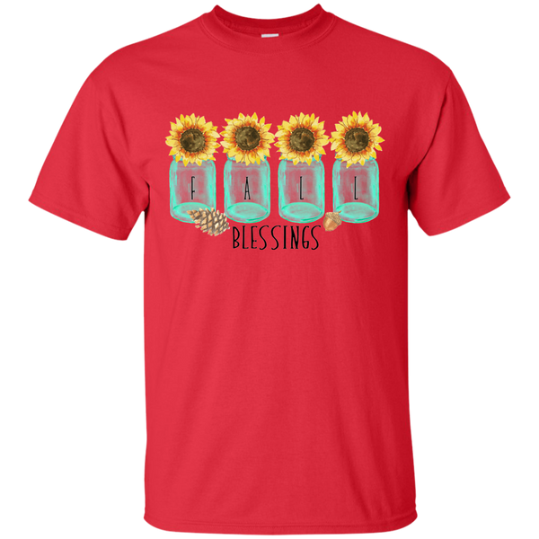 Mason Jar Sunflowers Fall Blessings Tee Shirt red