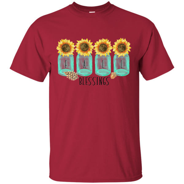 Mason Jar Sunflowers Fall Blessings Tee Shirt cardinal red