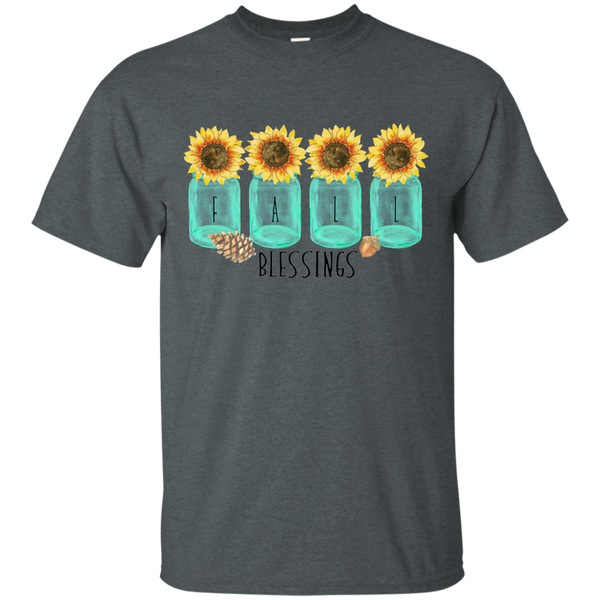 Mason Jar Sunflowers Fall Blessings Tee Shirt dark grey