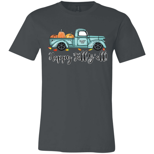 Happy Fall Y'all Pumpkin Farm Truck Tee Shirt Grey