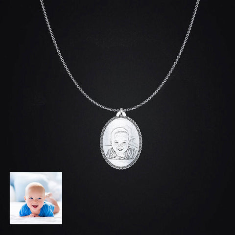 Sterling Silver Oval Personalized Photo Pendant Necklace