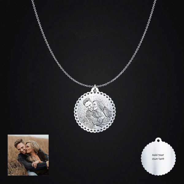 Personalized Heart Border Photo Pendant Necklace Engraving