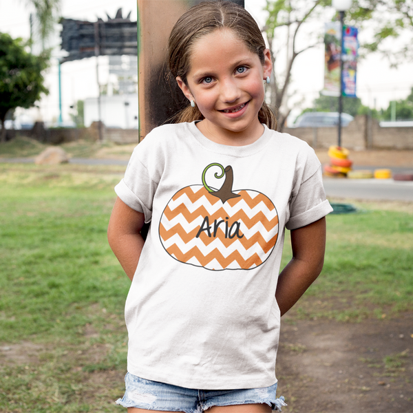 Kids Personalized Chevron Pumpkin Tee Shirt White